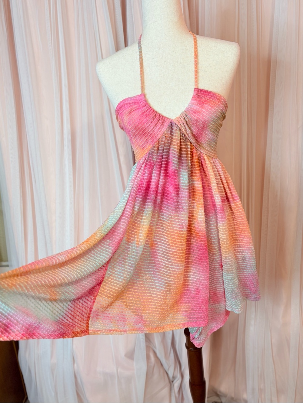Pink Multi Tie-Dye Halter Mini Dress